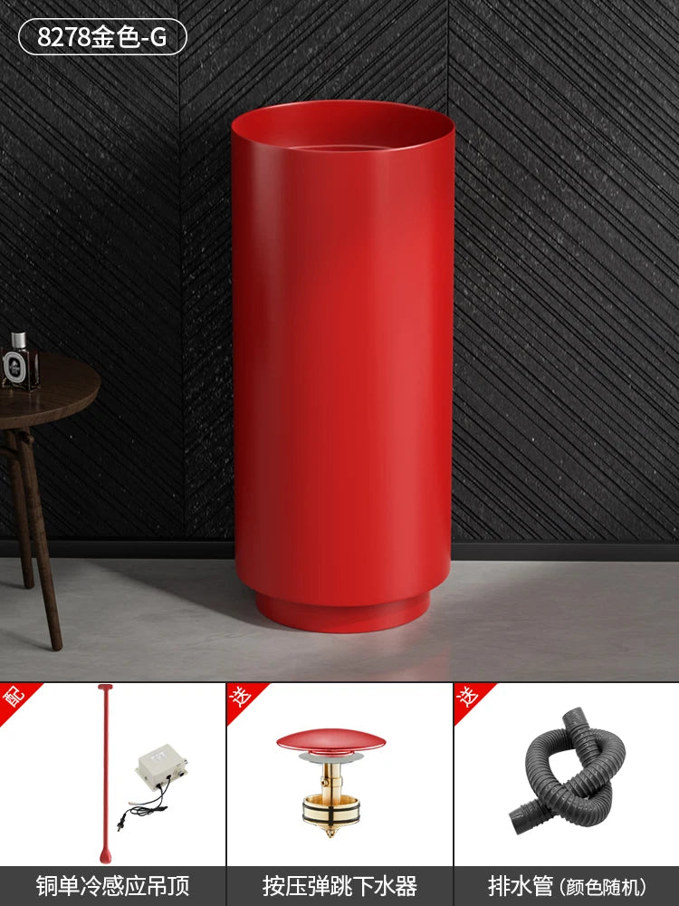 Floor-standing round basin golden anti-kick column basin B&B hotel toilet wash basin