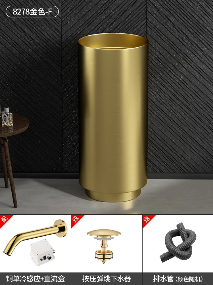 Floor-standing round basin golden anti-kick column basin B&B hotel toilet wash basin