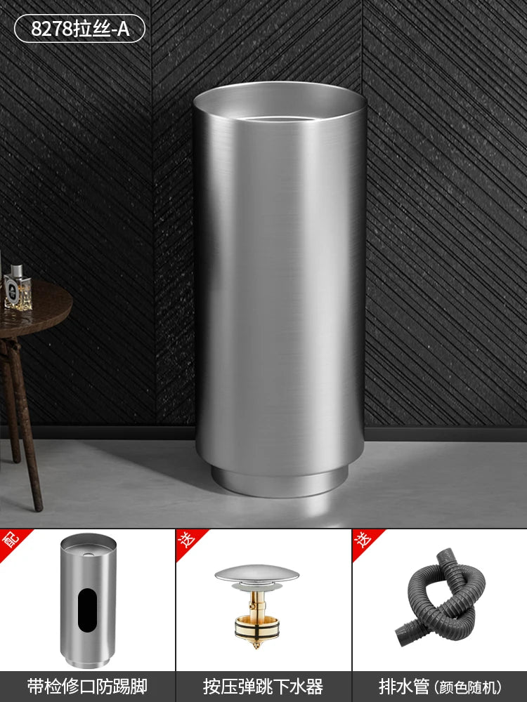 Floor-standing round basin golden anti-kick column basin B&B hotel toilet wash basin