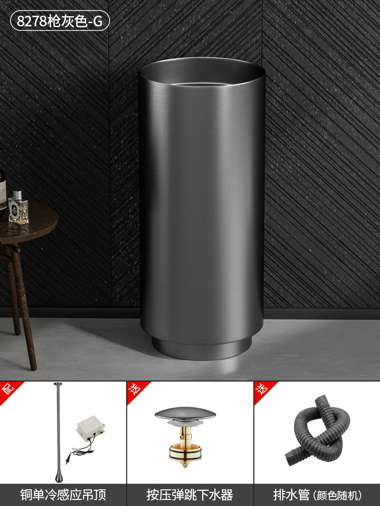 Floor-standing round basin golden anti-kick column basin B&B hotel toilet wash basin