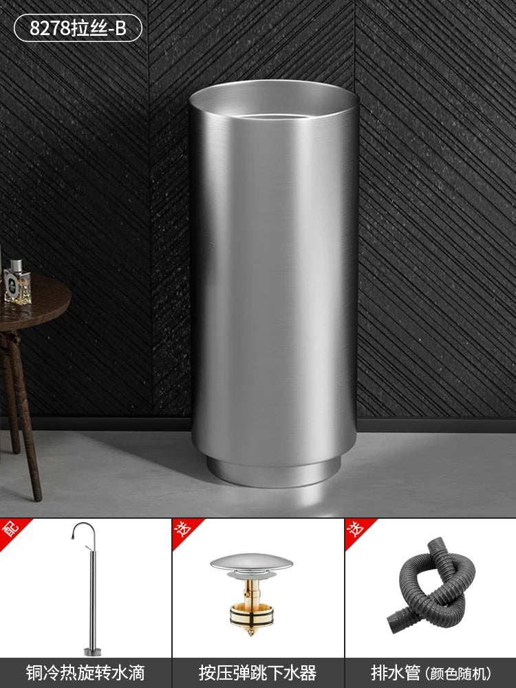 Floor-standing round basin golden anti-kick column basin B&B hotel toilet wash basin