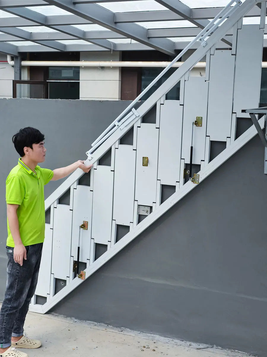 Folding Stairs Home Indoor and Outdoor Duplex Two-Storey Pavilion Partition Small Apartment Wall-Mounted Aluminum Alloy Ladder