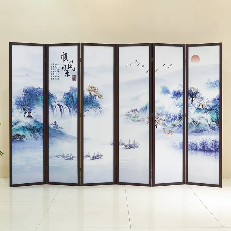 Folding and Moving Screen New Chinese Style Landscape Living Room Partition, foyer, office, hotel bedroom, obstructed folding sc