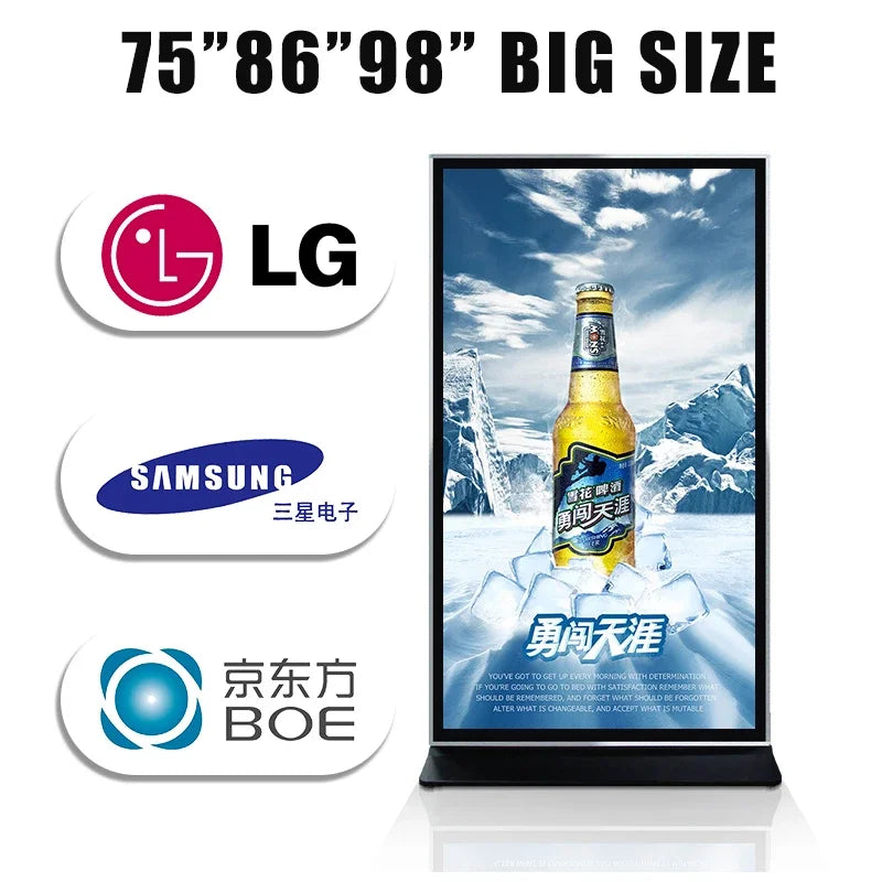 For 75" 100" 55 inch indoor touch screen lcd outdoor advertising totem kiosk CMS software led display digital signage
