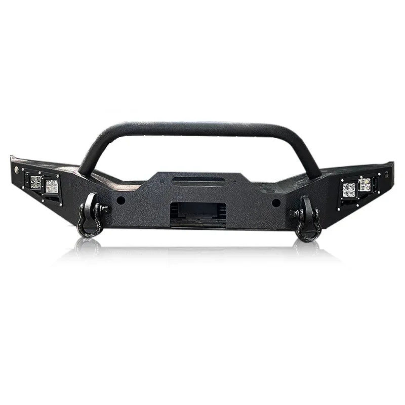Ford BRONCO 2021 2023 Heavy Duty Mid-width Front Bumper with Winch Plate D-ring 2pcs LED Lights Textured Black Powder Finish