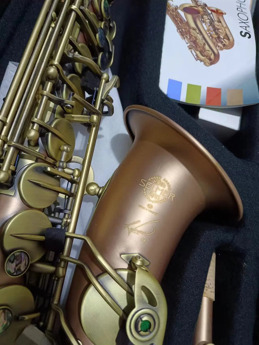 France SAS-R54 Alto Saxophone Eb Tuner Antique Plated .Phosphorus copper material .Professional Woodwind With Case Accessories