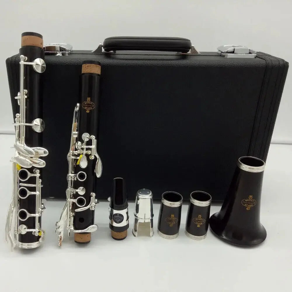 France professional clarinet flat B flat ebony material 17 keys white copper silver-plated keys black wind instrument