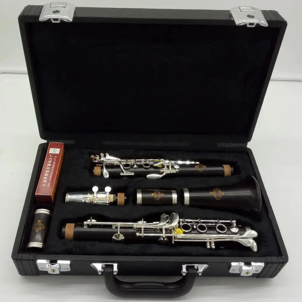 France professional clarinet flat B flat ebony material 17 keys white copper silver-plated keys black wind instrument