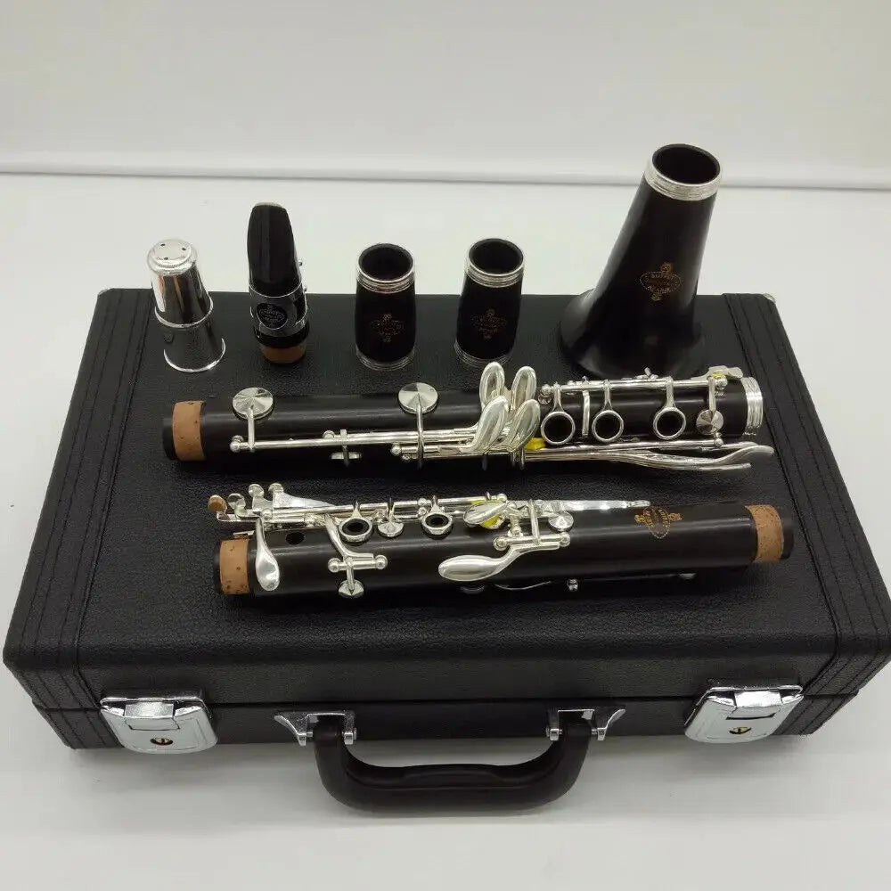 France professional clarinet flat B flat ebony material 17 keys white copper silver-plated keys black wind instrument