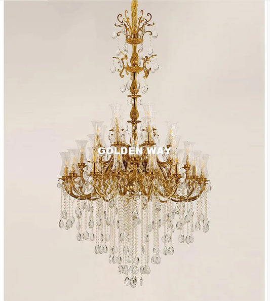 Free Shipping Gorgeous Copper Chandelier 38arms D135cm LED Luxurious Large Vintage Hanging Lamp for Villa Hotel Project Lighting
