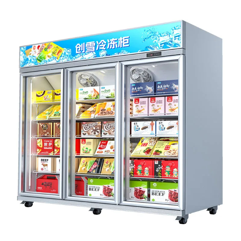 Freezer, commercial beverage, food, ice cream, refrigerator, ice cream cabinet, supermarket freezer, double door refrigerated di