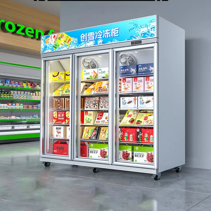 Freezer, commercial beverage, food, ice cream, refrigerator, ice cream cabinet, supermarket freezer, double door refrigerated di