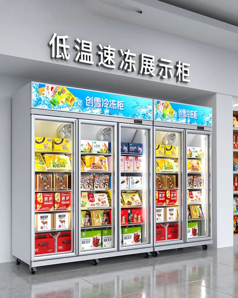 Freezer, commercial beverage, food, ice cream, refrigerator, ice cream cabinet, supermarket freezer, double door refrigerated di