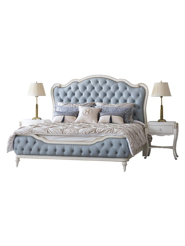 French 1.8M master bedroom leather double bed furniture European solid wood bed American