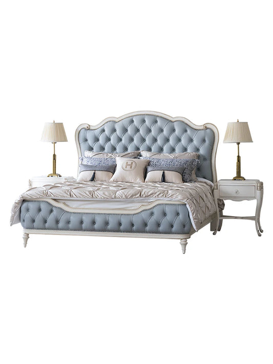 French 1.8M master bedroom leather double bed furniture European solid wood bed American