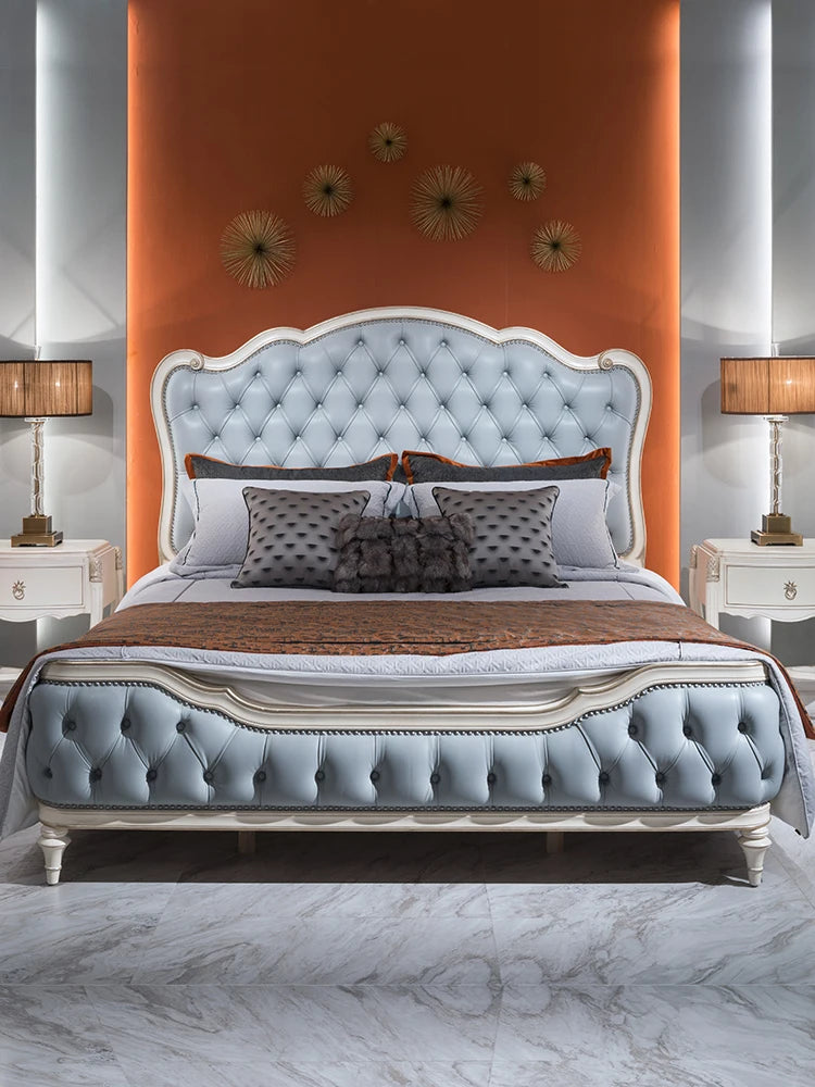 French 1.8M master bedroom leather double bed furniture European solid wood bed American
