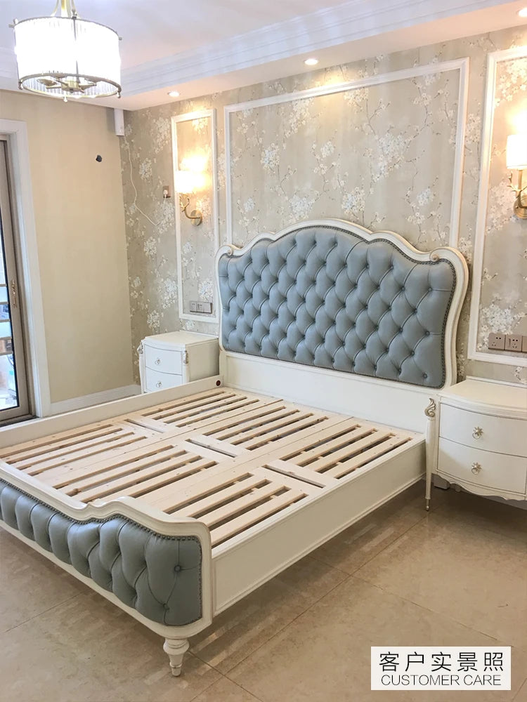French 1.8M master bedroom leather double bed furniture European solid wood bed American