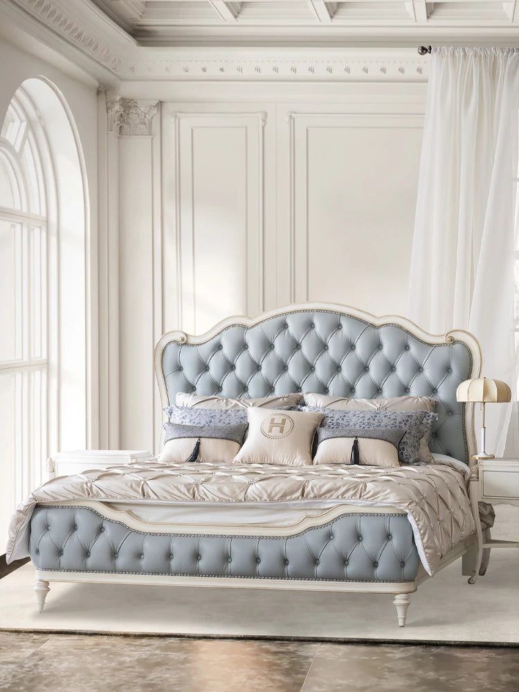 French 1.8M master bedroom leather double bed furniture European solid wood bed American