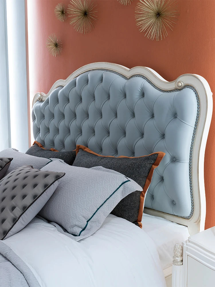 French 1.8M master bedroom leather double bed furniture European solid wood bed American