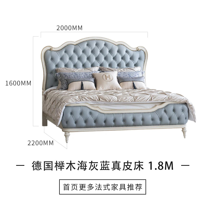 French 1.8M master bedroom leather double bed furniture European solid wood bed American