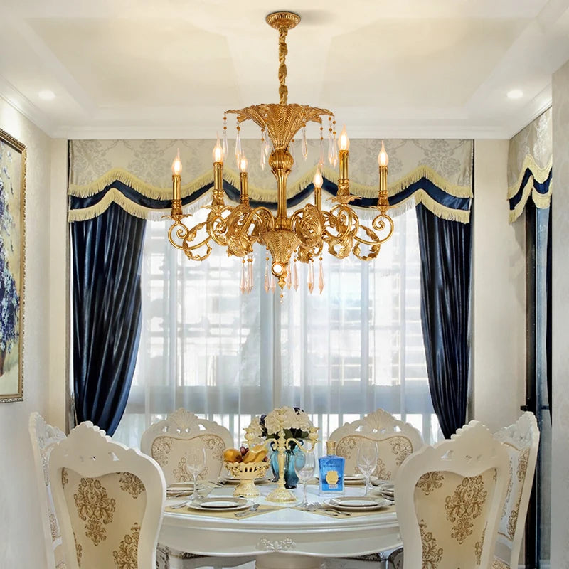 French Copper Crystal Chandelier Living Dining Room Study Bedroom Lighting European Villa Luxury Atmosphere Creative Lamps
