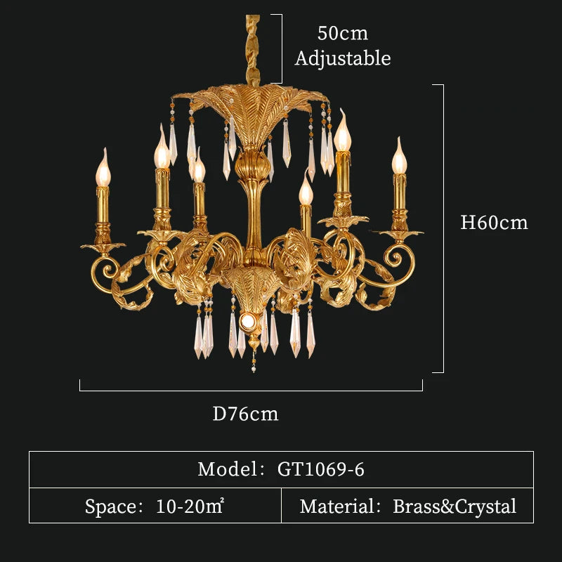 French Copper Crystal Chandelier Living Dining Room Study Bedroom Lighting European Villa Luxury Atmosphere Creative Lamps