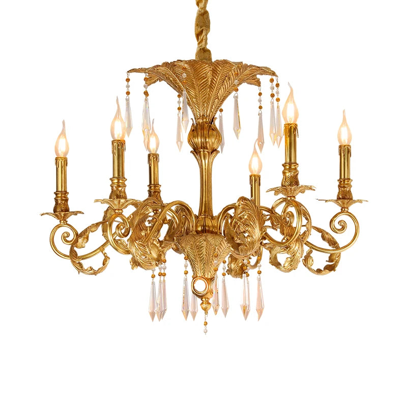 French Copper Crystal Chandelier Living Dining Room Study Bedroom Lighting European Villa Luxury Atmosphere Creative Lamps