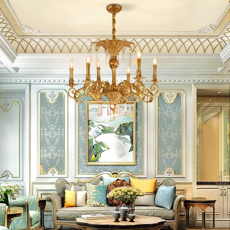 French Copper Crystal Chandelier Living Dining Room Study Bedroom Lighting European Villa Luxury Atmosphere Creative Lamps