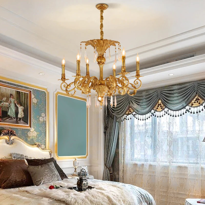 French Copper Crystal Chandelier Living Dining Room Study Bedroom Lighting European Villa Luxury Atmosphere Creative Lamps