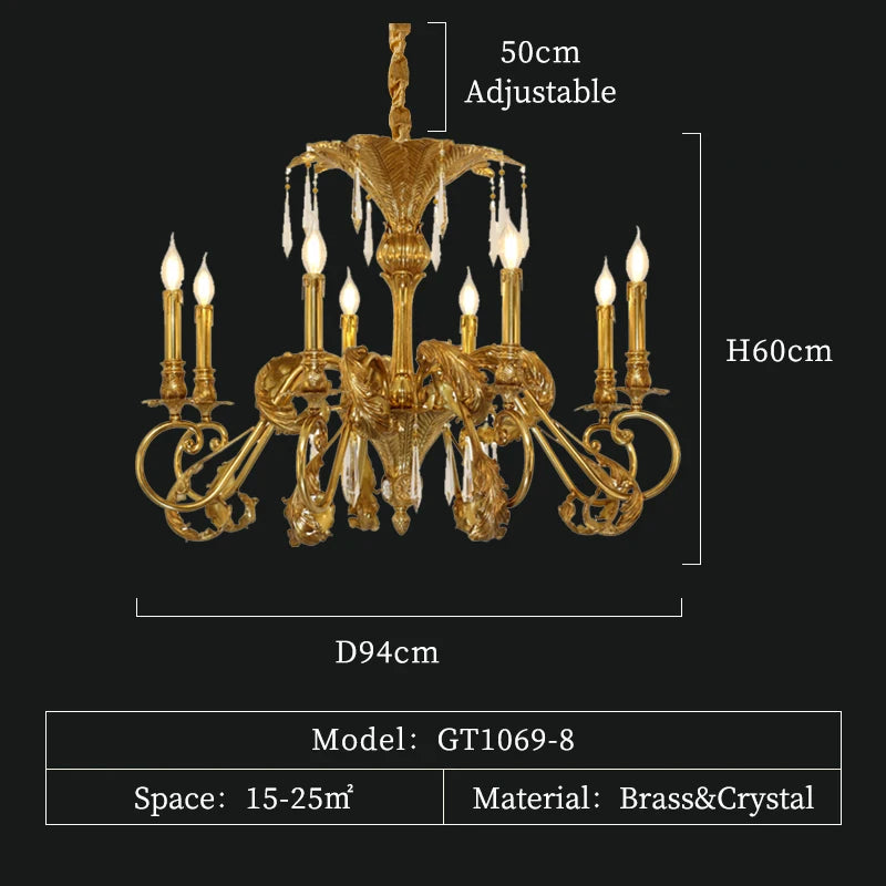 French Copper Crystal Chandelier Living Dining Room Study Bedroom Lighting European Villa Luxury Atmosphere Creative Lamps