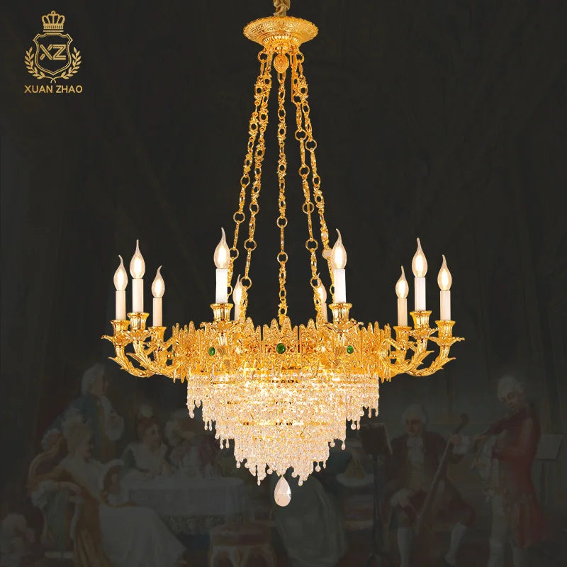 French Crystal Chandelier Golden Living Room Lamp European Retro Bedroom Lamp Luxury Atmospheric Villa Hotel Restaurant Lamps