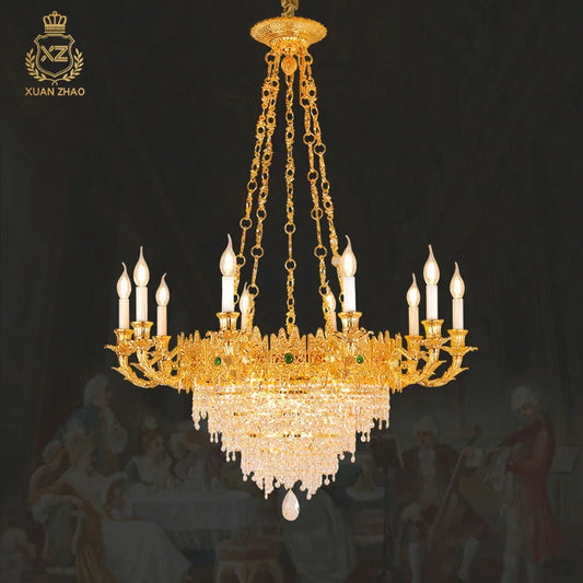 French Crystal Chandelier Golden Living Room Lamp European Retro Bedroom Lamp Luxury Atmospheric Villa Hotel Restaurant Lamps