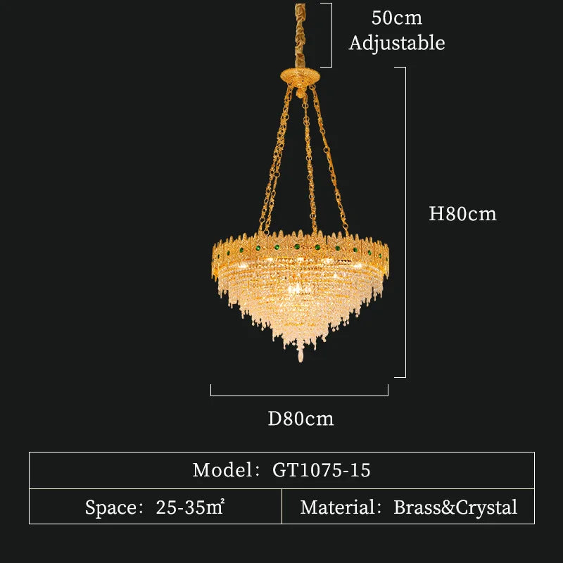 French Crystal Chandelier Golden Living Room Lamp European Retro Bedroom Lamp Luxury Atmospheric Villa Hotel Restaurant Lamps
