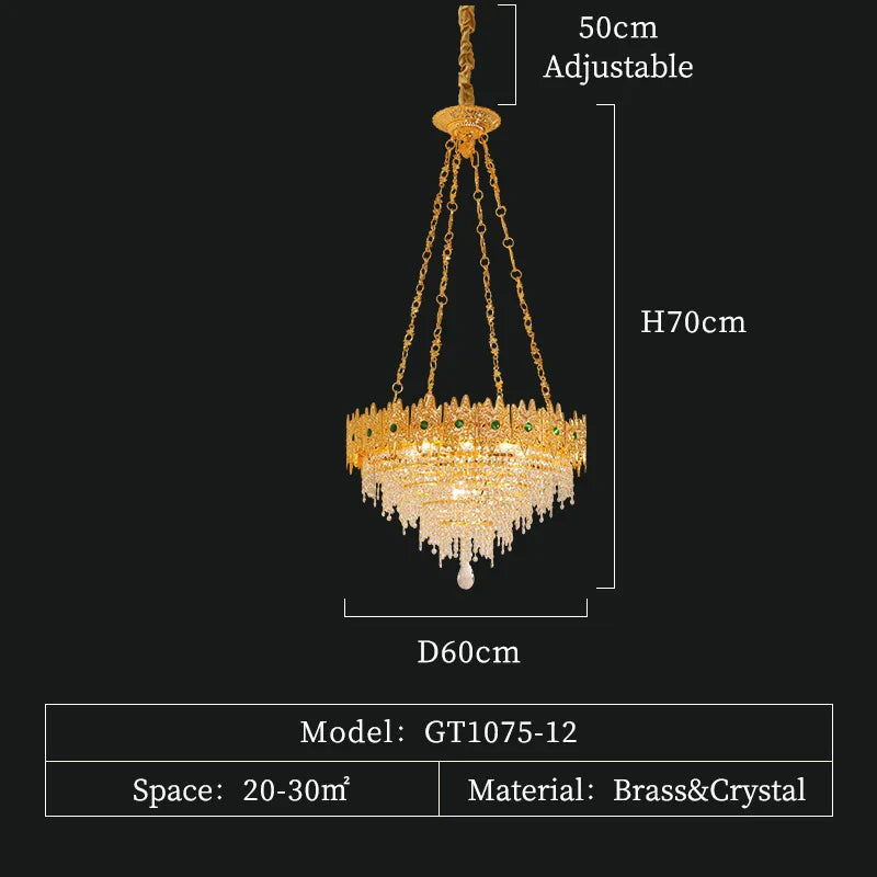 French Crystal Chandelier Golden Living Room Lamp European Retro Bedroom Lamp Luxury Atmospheric Villa Hotel Restaurant Lamps