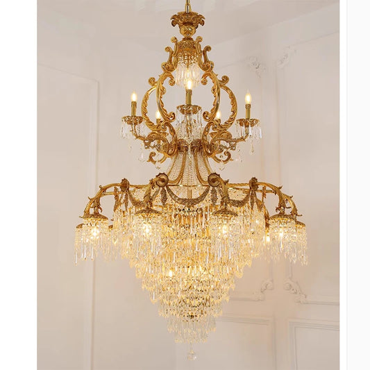 French Crystal Chandeliers Lights Fixture American Romantic Copper Chandelier Pendant Lamps European Luxury Villa Hall Luminaria