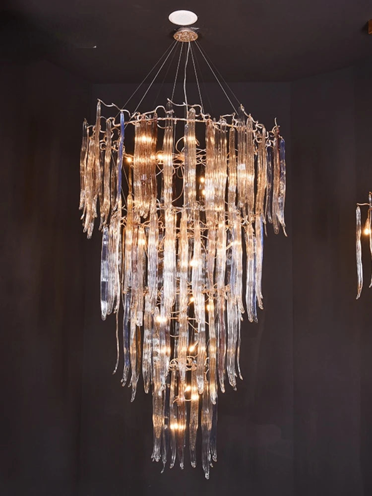 French Entry Lux Villa Long Chandelier Duplex Rotating Stair Light European Crystal Glass Atmospheric Hollow Living Room Lamps