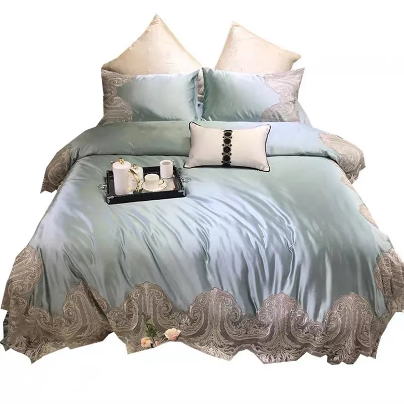 French High-grade Bed Four Piece Set Satin Silk Cotton High-end Pure Bed Sheet European Luxury Court Light Luxury Bedding Set