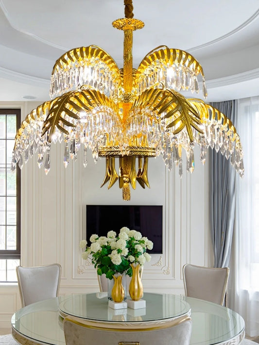 French Style Copper Chandelier Retro Living Room Bedroom Dining Room Crystal Lamp Luxury Villa Duplex Building