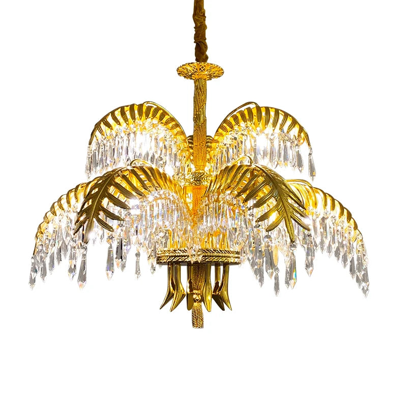 French Style Copper Chandelier Retro Living Room Bedroom Dining Room Crystal Lamp Luxury Villa Duplex Building