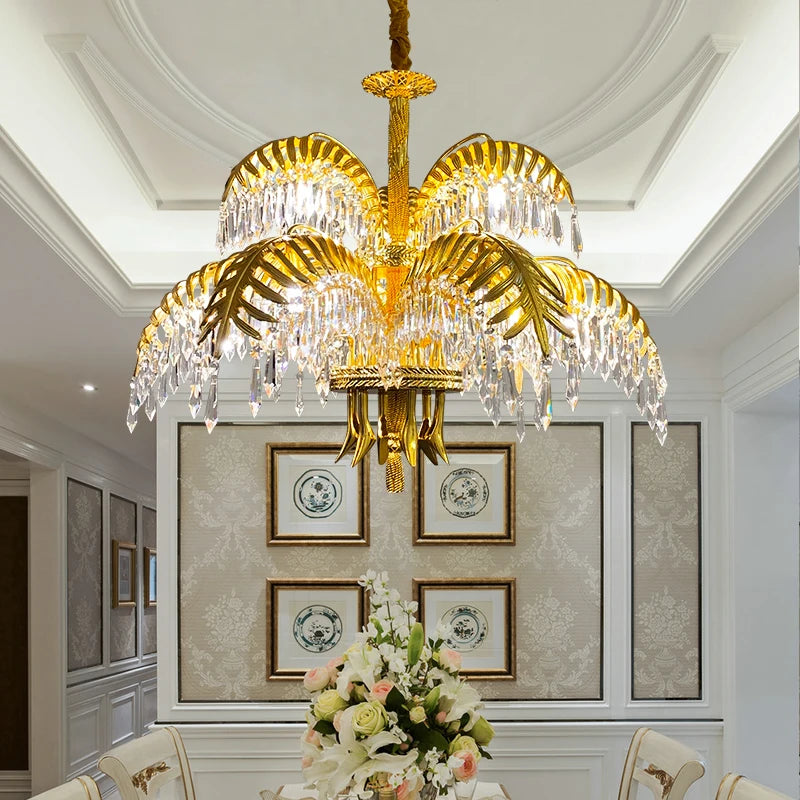 French Style Copper Chandelier Retro Living Room Bedroom Dining Room Crystal Lamp Luxury Villa Duplex Building