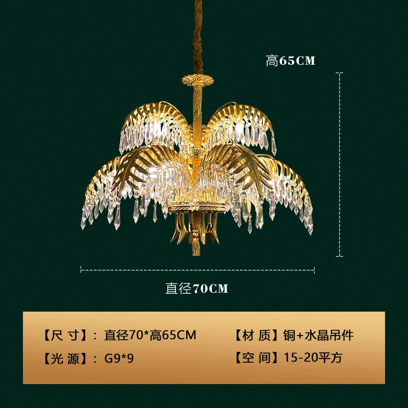 French Style Copper Chandelier Retro Living Room Bedroom Dining Room Crystal Lamp Luxury Villa Duplex Building