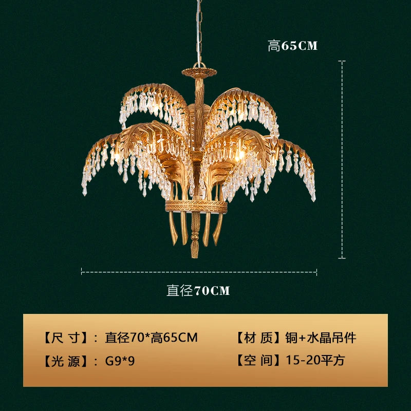 French Style Copper Chandelier Retro Living Room Bedroom Dining Room Crystal Lamp Luxury Villa Duplex Building