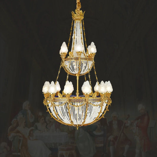 French Style Copper High Ceiling Pendant Light European Traditional Villa Duplex Loft Hall Lamp Brass Crystal Large Chandelier