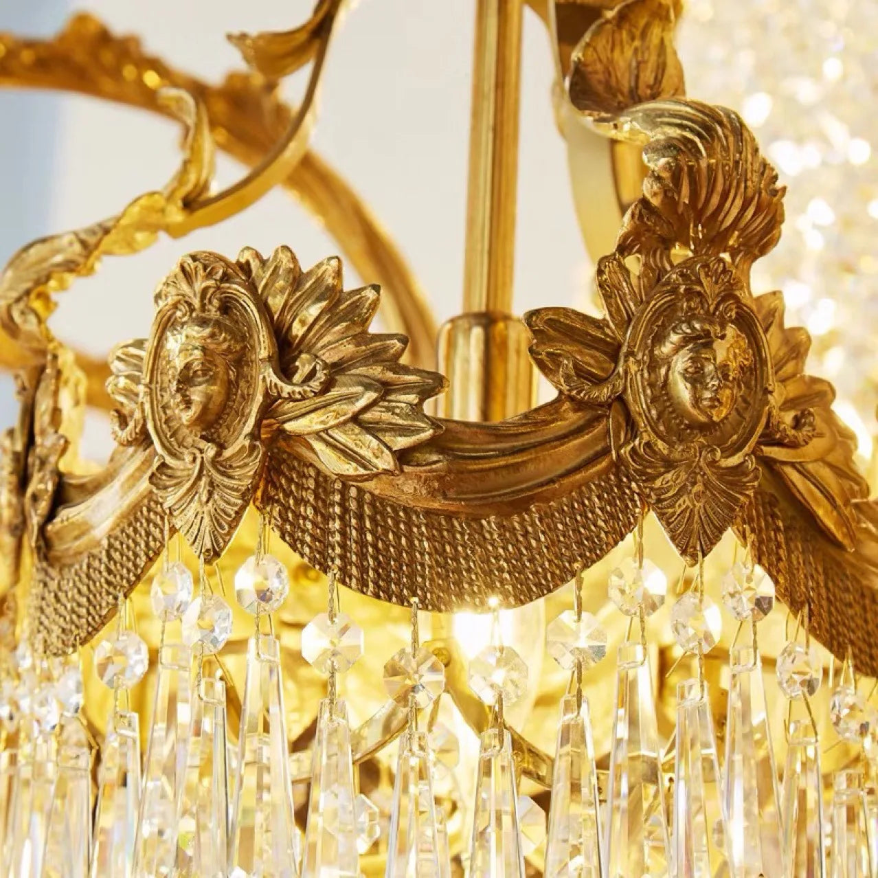 French Style Light Luxury Copper Branch Living Room Chandelier Luxurious Crown Villa Hanging Lamp Vintage Brass Luminaire LED