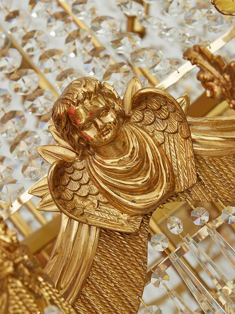 French Style Light Luxury Copper Branch Living Room Chandelier Luxurious Crown Villa Hanging Lamp Vintage Brass Luminaire LED