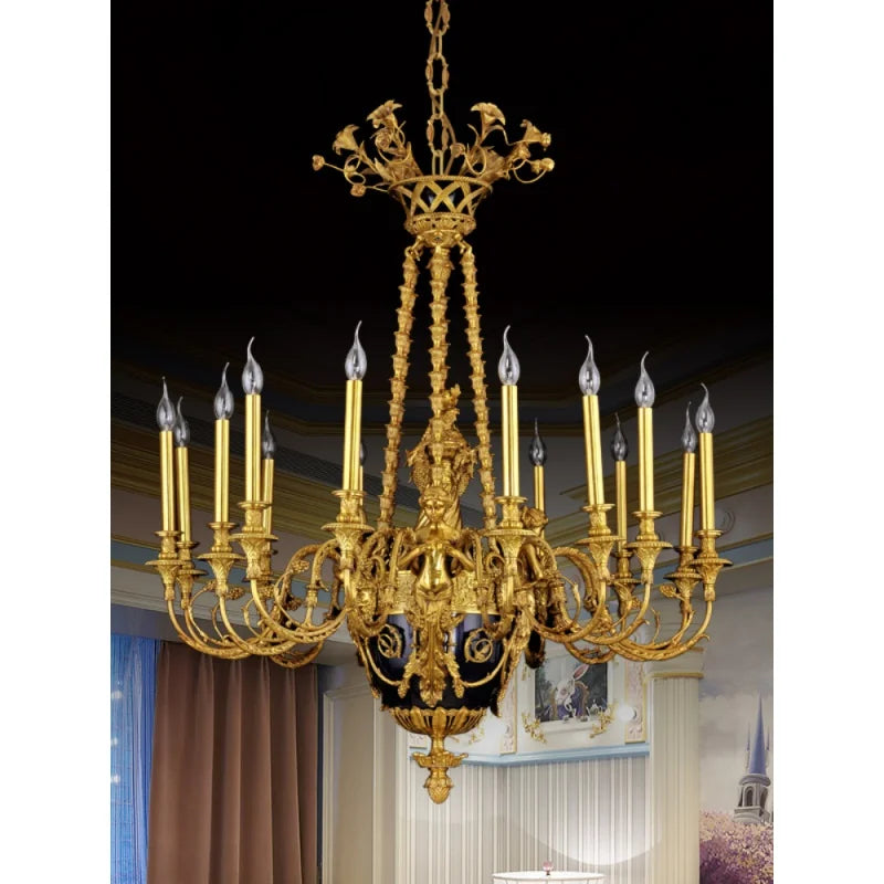 French chandelier full copper creative candle dining room Italian villa lamp neoclassical court luxury villa chandelier