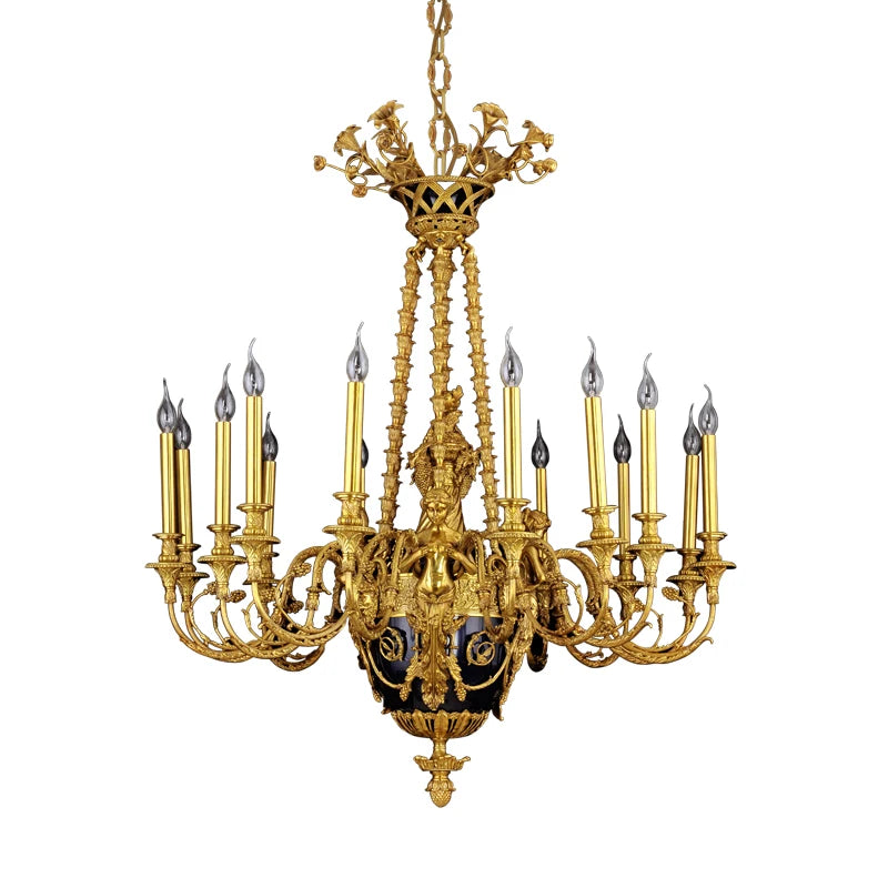 French chandelier full copper creative candle dining room Italian villa lamp neoclassical court luxury villa chandelier