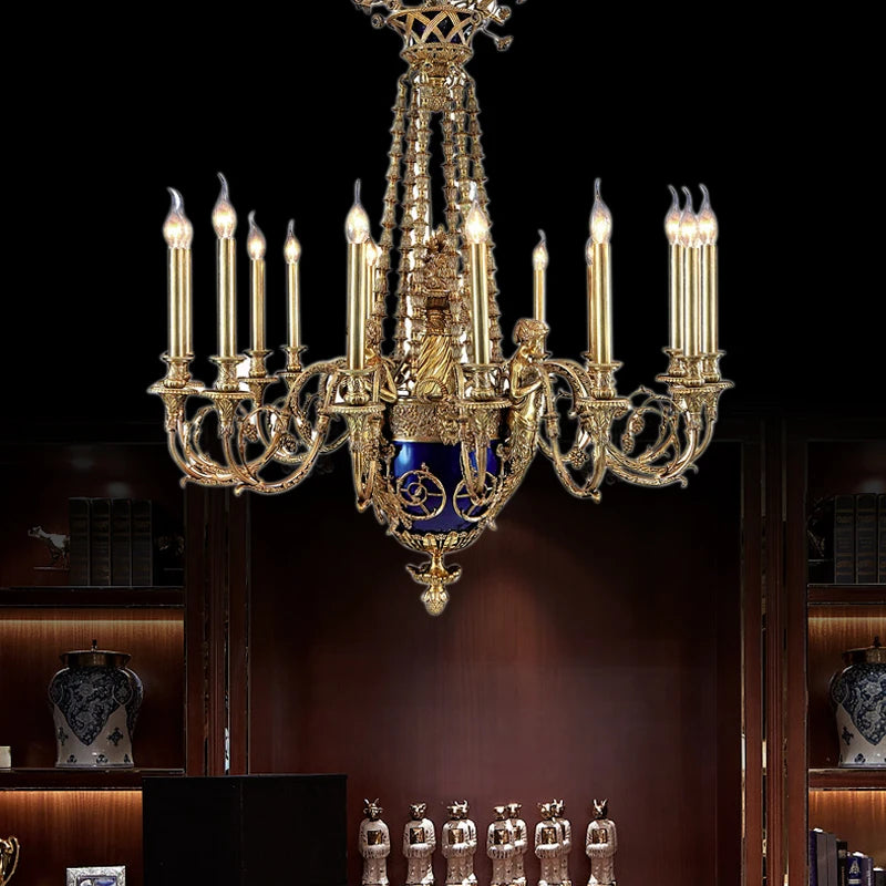 French chandelier full copper creative candle dining room Italian villa lamp neoclassical court luxury villa chandelier