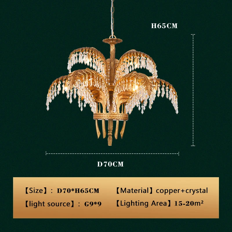 French copper chandelier living room bedroom crystal lamp luxury villa study atmospheric lamps free shipping