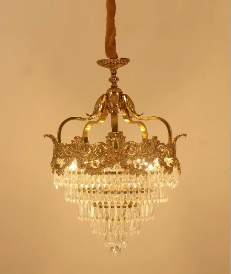 French copper crystal chandelier European living room villa entrance porch Nordic brass personality creative stair lamps